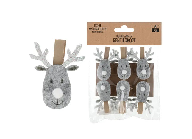 Dekoklammer Rentierkopf Filz, 6er-Set – Festliche Filzklammern | Stilvolle Weihnachtsdeko TK Gruppe® Grosshandel 