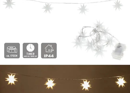 Dekorative 3D LED-Lichterkette Stern Weiß, 170 cm lang, Energieeffizient, für Innen und Außen TK Gruppe® Grosshandel 