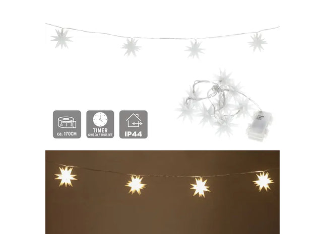 Dekorative 3D LED-Lichterkette Stern Weiß, 170 cm lang, Energieeffizient, für Innen und Außen TK Gruppe® Grosshandel 