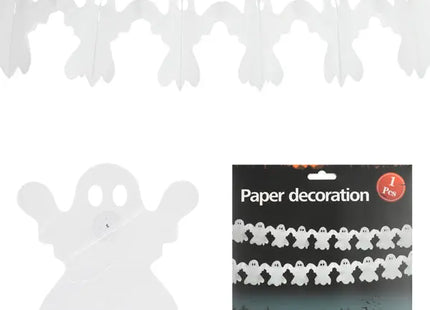 Dekorative Girlande Halloween Geister, Weiß, 300cm Länge - Perfekt für Spuk-Dekorationen TK Gruppe® Grosshandel 