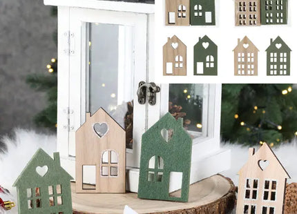 Dekorative Holz- und Filzhäuser Set - 2 Designs, 10x7cm, 4er Pack - Rustikale Wohnaccessoires TK Gruppe® Grosshandel 