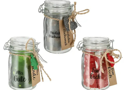 Dekorative Wunschgläser mit Sprüchen und Konfetti, 12x6.5x6.5 cm, 3er-Set - Inspirierende Geschenkidee TK Gruppe® Grosshandel 