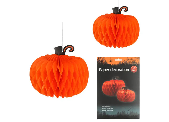 Dekorativer Hänger Kürbis Honeycomb, 2er Set - Festliche Herbst- und Halloween-Deko TK Gruppe® Grosshandel 