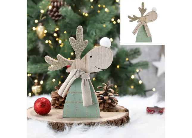 Dekorativer Rentierkopf aus Holz - 20cm Höhe - Rustikale Weihnachtsdekoration TK Gruppe® Grosshandel 