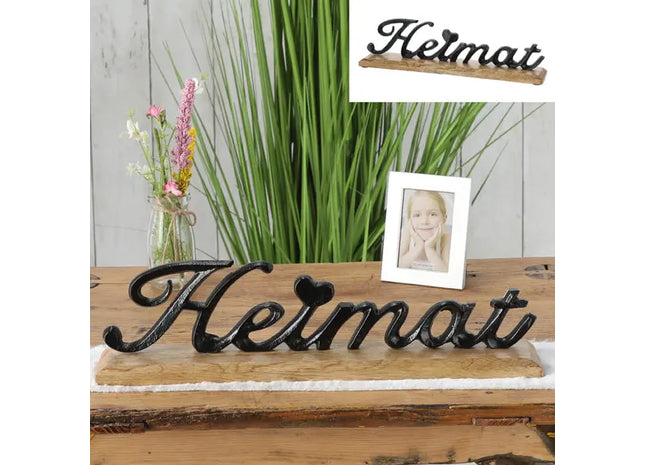 Dekorativer Schriftzug Heimat, auf Fuß, groß, 38cm Breite – Elegantes Wohnaccessoire TK Gruppe® Grosshandel 