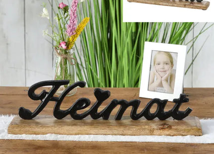 Dekorativer Schriftzug Heimat, auf Fuß, klein, 32cm Breite – Charmantes Wohnaccessoire TK Gruppe® Grosshandel 