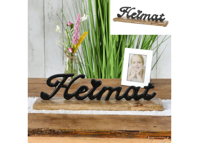 Dekorativer Schriftzug Heimat, auf Fuß, klein, 32cm Breite – Charmantes Wohnaccessoire TK Gruppe® Grosshandel 