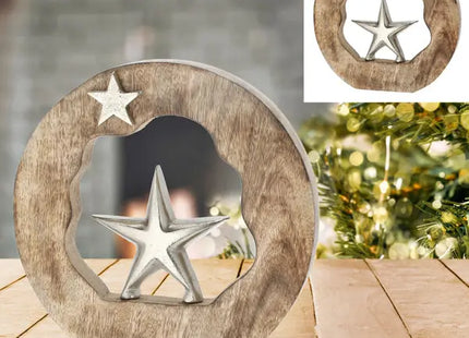 Dekorativer Standstern im runden Holzrahmen, Höhe 21cm TK Gruppe® Grosshandel 