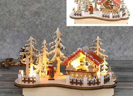 Dekoratives LED-Holzhaus, Landschaftsdesign, 25x16 cm, rustikaler Charme, Innenbeleuchtung TK Gruppe® Grosshandel 