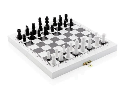 Deluxe 3-in-1 Brettspielset in Weiß - Schach, Dame, Backgammon in Eleganter Box TK Gruppe® Grosshandel 
