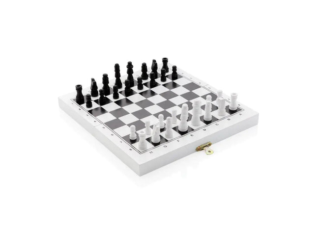 Deluxe 3-in-1 Brettspielset in Weiß - Schach, Dame, Backgammon in Eleganter Box TK Gruppe® Grosshandel 