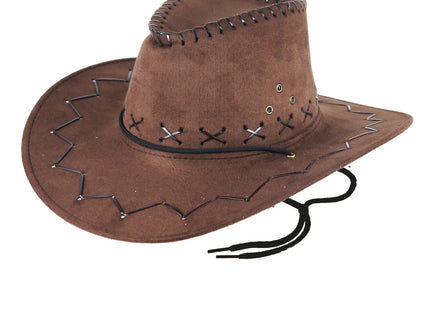 Deluxe Erwachsener Cowboy Hut Braun Mit Kordel - Robuster Western Hut für Damen & Herren TK Gruppe® Grosshandel 