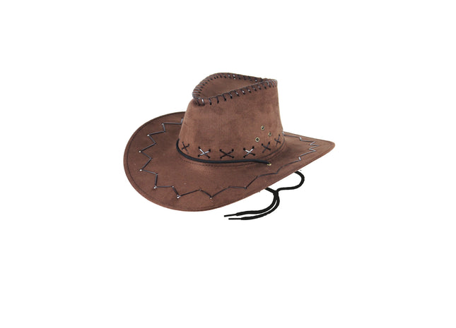 Deluxe Erwachsener Cowboy Hut Braun Mit Kordel - Robuster Western Hut für Damen & Herren TK Gruppe® Grosshandel 