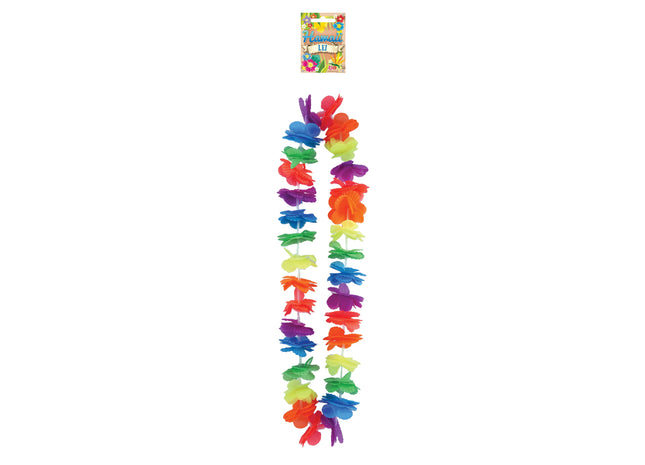 Deluxe Hula Lei Kette, 100cm, Neon-Mehrfarbig mit 6cm Blumenblättern TK Gruppe® Grosshandel 
