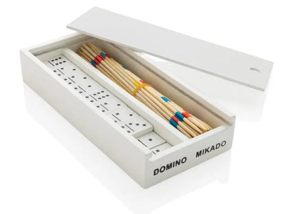 Deluxe Mikado und Domino Set in Weißer Holzbox - Klassische Spiele in stilvollem Design TK Gruppe® Grosshandel 