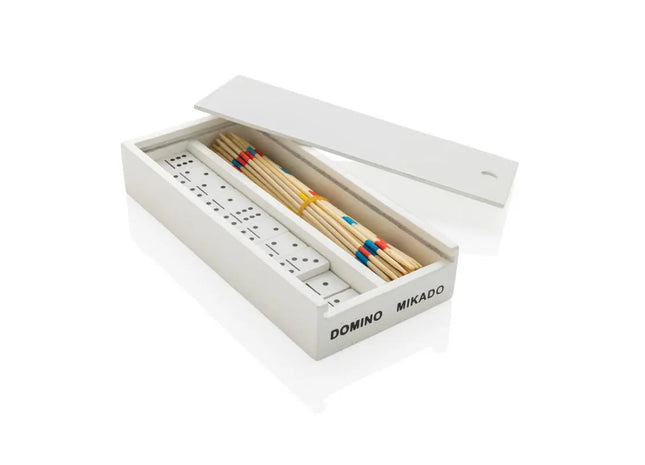 Deluxe Mikado und Domino Set in Weißer Holzbox - Klassische Spiele in stilvollem Design TK Gruppe® Grosshandel 