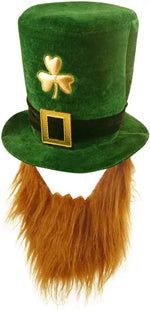 Deluxe Samt-Kleeblatt-Topper-Mütze für Erwachsene mit Bart | Luxuriöser irischer Partyhut von St. Patrick'S TK Gruppe® Grosshandel 
