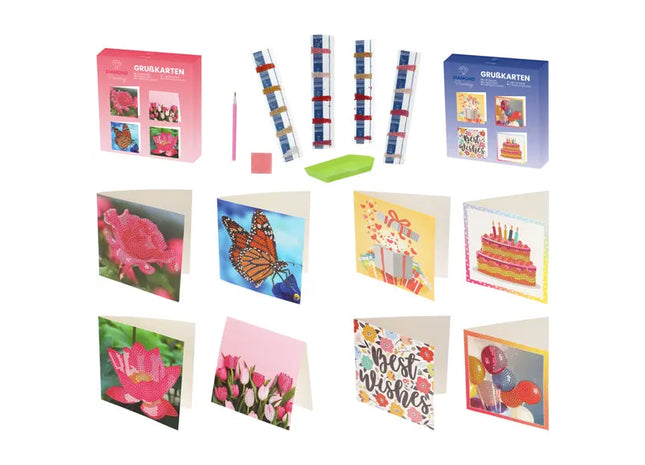 Diamond Painting Grußkarten, 4er Set, Beidseitig - Einzigartige Künstlerische Akzente! TK Gruppe® Grosshandel 
