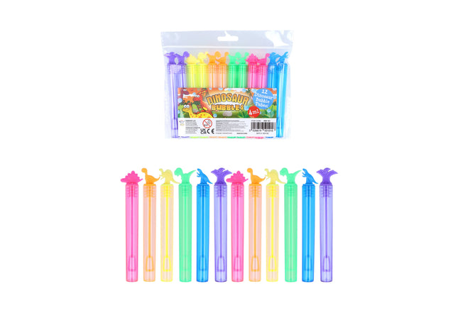 Dinosaurier Bubble Party Tube 4ml, 10,5cm, 6 Farben Set TK Gruppe® Grosshandel 