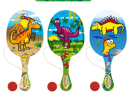 Dinosaurier Paddleball-Schläger, Holz, 22 cm, 3 Varianten - Kinderspielzeug für Draußen TK Gruppe® Grosshandel 