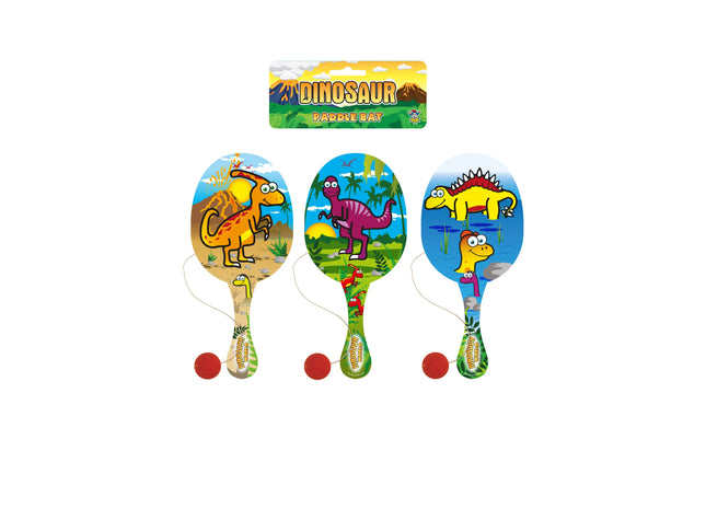 Dinosaurier Paddleball-Schläger, Holz, 22 cm, 3 Varianten - Kinderspielzeug für Draußen TK Gruppe® Grosshandel 