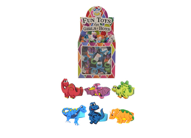 Dinosaurier-Ring, 2x3 cm, 6er-Set in verschiedenen Designs - Kinderschmuck für Partys & Verkleidungen TK Gruppe® Grosshandel 