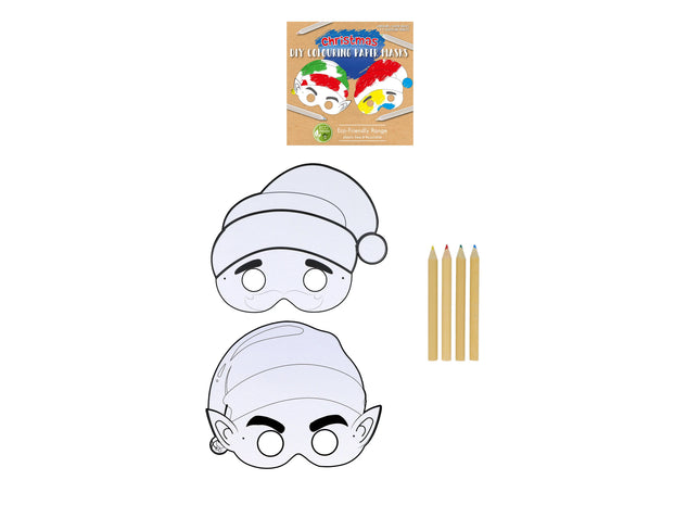 Diy Weihnachtsmasken aus Papier, A4-Format, 2 Stück mit 4 Buntstiften - Kreativset für Kinder TK Gruppe® Grosshandel 
