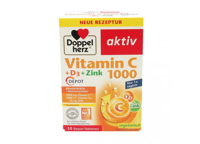 Doppelherz Vitamin C 1000mg und Vitamin D, 30 Tabletten - Unterstützung für Immunsystem & Knochen TK Gruppe® Grosshandel 