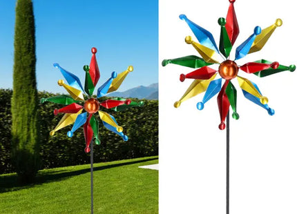 Doppeltes Buntes Windrad, 168cm Hoch, Garten Windmühle, Lebendige Outdoor Dekoration TK Gruppe® Grosshandel 