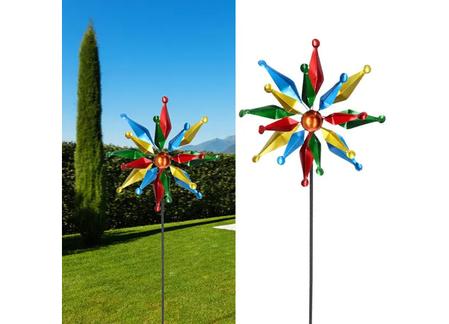 Doppeltes Buntes Windrad, 168cm Hoch, Garten Windmühle, Lebendige Outdoor Dekoration TK Gruppe® Grosshandel 