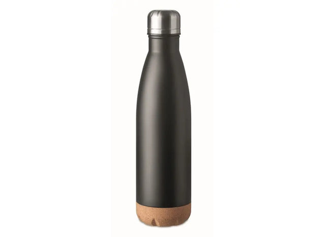 Doppelwandige Isolierflasche ASPEN CORK – Schwarze Thermoflasche mit Korkdetails TK Gruppe® Grosshandel 