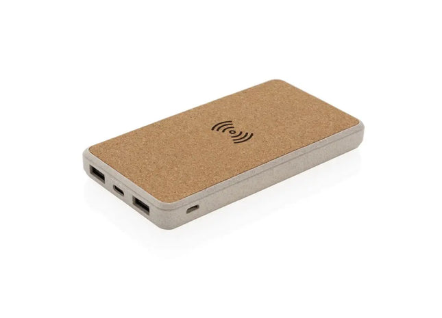 Drahtlose 8.000 mAh Powerbank, Eco-Friendly Kork & Weizen, Khaki TK Gruppe® Grosshandel 