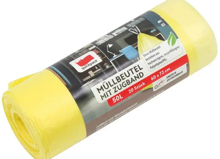 Drawstring Trash Bags 50L, 20-Pack on Roll, Yellow - Waste Disposal Solution TK Gruppe® Grosshandel 