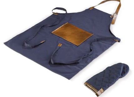 Dunkelblaue BBQ-Schürze und Handschuh Set, Grillzubehör, hitzebeständige Kochbekleidung TK Gruppe® Grosshandel 