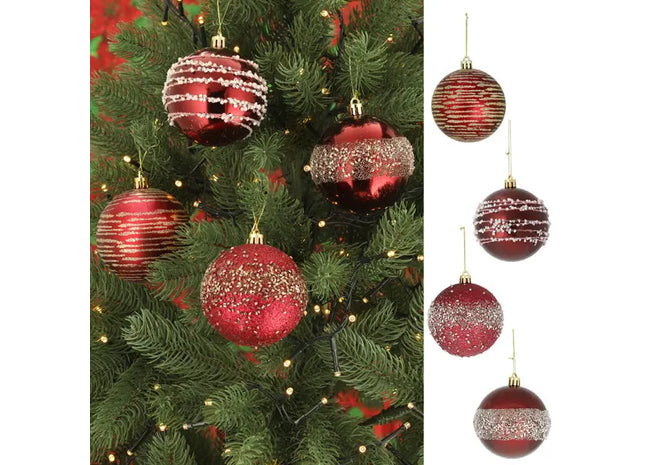 Dunkelrote Christbaumkugeln, Set von 4, ca. 8cm Durchmesser - Elegante Weihnachtsdekoration TK Gruppe® Grosshandel 
