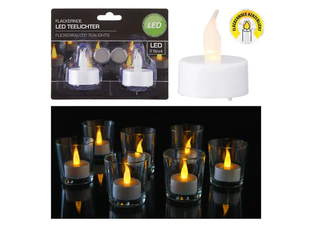 Duo von Weißen LED Teelichtern - 2er Pack Batteriebetriebene Flackernde Flammenlose Kerzen TK Gruppe® Grosshandel 