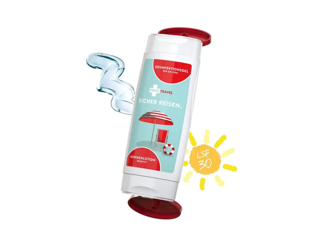 DuoPack Handhygiene und Sonnenschutz Sensitiv: Gel & Sonnenmilch SPF 30 – Body Label TK Gruppe® Grosshandel 
