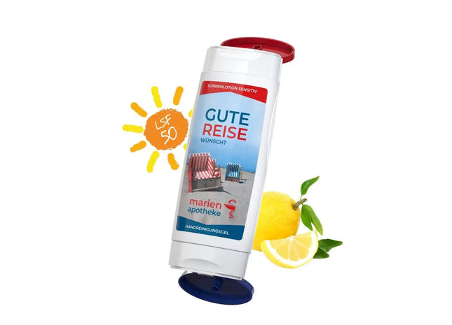 DuoPack Reiseschutz: Sonnenmilch LSF 50 Sensitiv & Handreinigungsgel TK Gruppe® Grosshandel 
