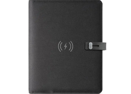 EMERGE A5 FOLDER - A5 Mappe aus 300D 100% rPET mit kabellosem Ladegerät - schwarz TK Gruppe® Grosshandel 