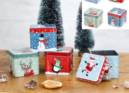 Eckige Weihnachts-Blechdosen 4er Set, ca. 7,5x6,5cm - Festliche Aufbewahrung, Geschenkboxen TK Gruppe® Grosshandel 