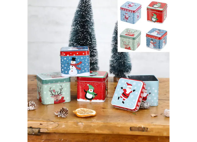 Eckige Weihnachts-Blechdosen 4er Set, ca. 7,5x6,5cm - Festliche Aufbewahrung, Geschenkboxen TK Gruppe® Grosshandel 