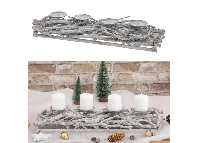 Eckiger Adventsleuchter aus Ästen, ca. 55cm Breit TK Gruppe® Grosshandel 