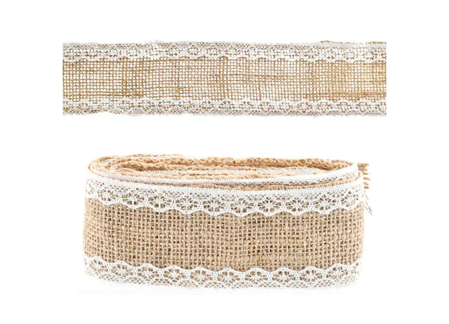 Eco-Style Spitzenborte: Deboband aus Jute, ca. 5,5x200cm für Dekorationen & Handwerk TK Gruppe® Grosshandel 