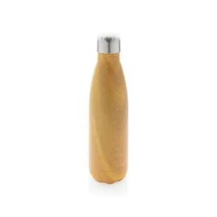 Edelstahl-Trinkflasche, Vakuumisoliert mit Holzoptik, 500 ml - Gelb TK Gruppe® Grosshandel 