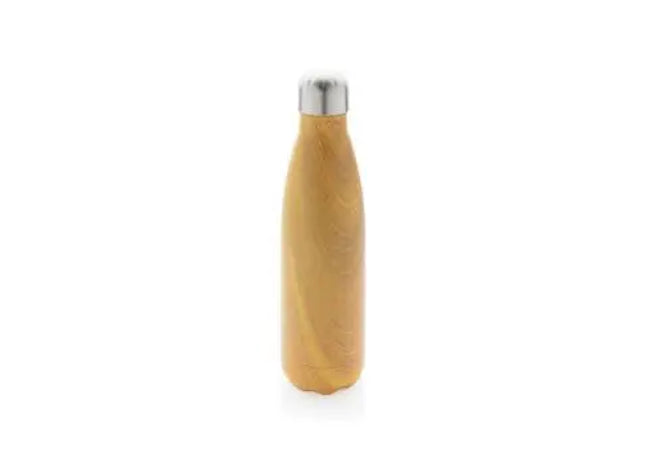 Edelstahl-Trinkflasche, Vakuumisoliert mit Holzoptik, 500 ml - Gelb TK Gruppe® Grosshandel 