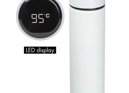 Edelstahlflasche mit LED Temperaturanzeige, 450 ml - Weiß - Doppelwandige Thermoflasche TK Gruppe® Grosshandel 