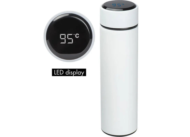 Edelstahlflasche mit LED Temperaturanzeige, 450 ml - Weiß - Doppelwandige Thermoflasche TK Gruppe® Grosshandel 