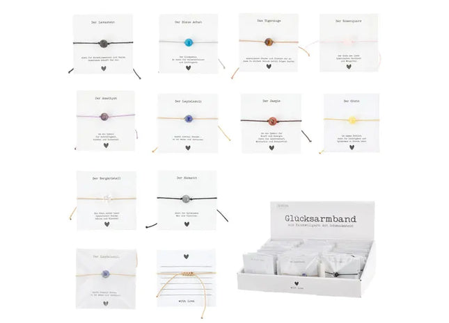 Edelstein-Armbänder, 10er Set auf Präsentationskarte - Stilvolle Schmuckkollektion TK Gruppe® Grosshandel 