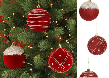 Edle rote Christbaumkugeln, Samtoptik, 3er-Set, ca. 8cm Durchmesser – Festliche Weihnachtsdeko TK Gruppe® Grosshandel 