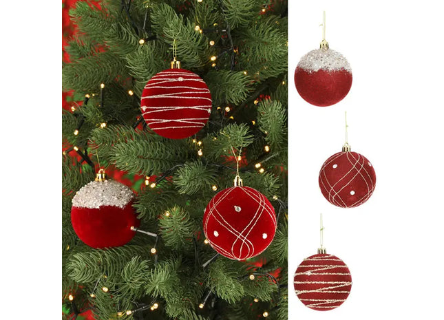 Edle rote Christbaumkugeln, Samtoptik, 3er-Set, ca. 8cm Durchmesser – Festliche Weihnachtsdeko TK Gruppe® Grosshandel 